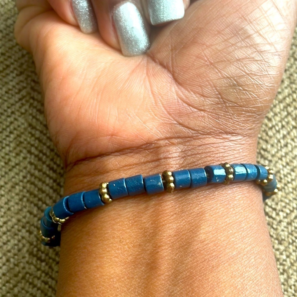 Fashion jewelry blue bracelet unisex royal blue bronze stretch bead bracelet